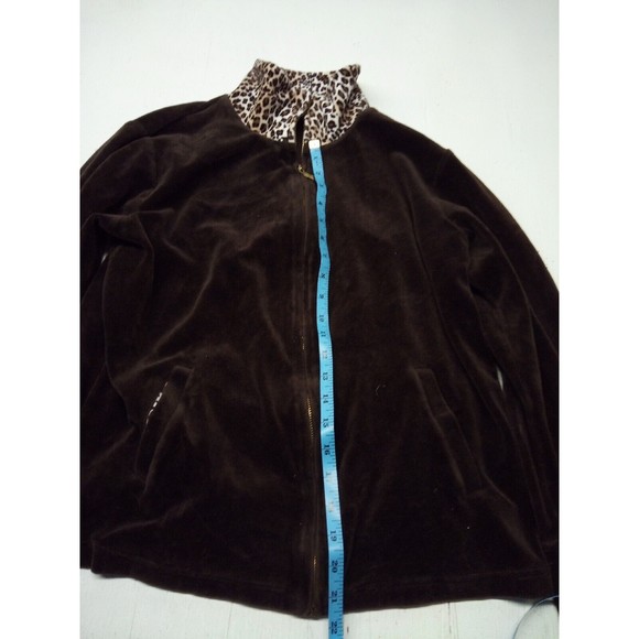 JM Collection Brown/W Leopard Print Full Zip Long Sleeve Women’s Jacket Size M - Picture 2 of 4